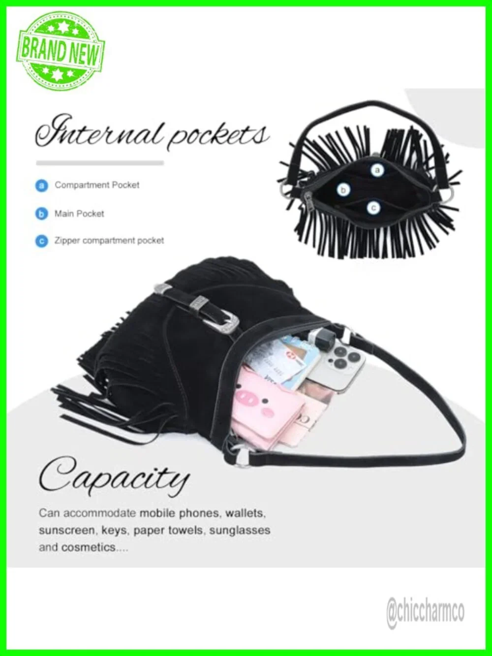 Vegan Suede Fringe Hobo Bag Crossbody Shoulder Purse Tassel Western Style